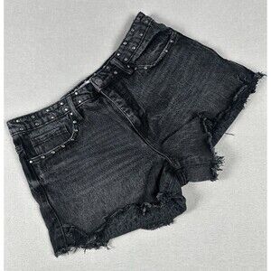 Austin Landing 100% Cotton Jean Shorts Women's 13/31 Black Pockets Studs Frayed